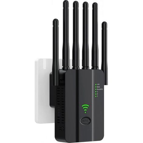 Répéteur Wi-Fi monobande 2,4 GHz - 300 Mbps, 6 antennes, 2 ports LAN Gigabit, WPS en un clic - Intérieur/extérieur, noir (1/5)