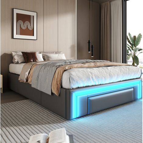 Bett 90x200 mit Schubladen und LED Polsterbett Grau OKMYHOME (1/5)