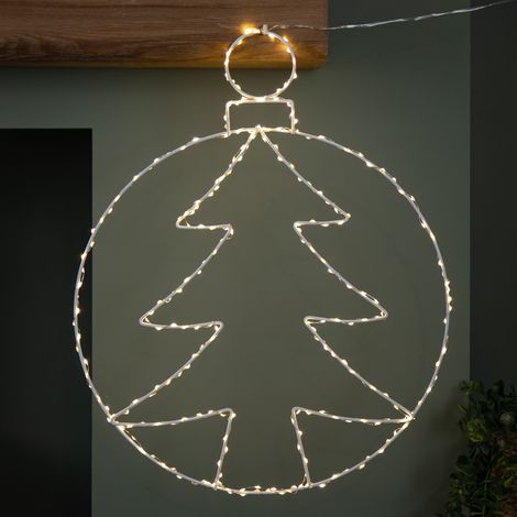 48cm x 38cm Light up Hanging Christmas Tree Bauble with 250 Warm White LEDs (1/5)