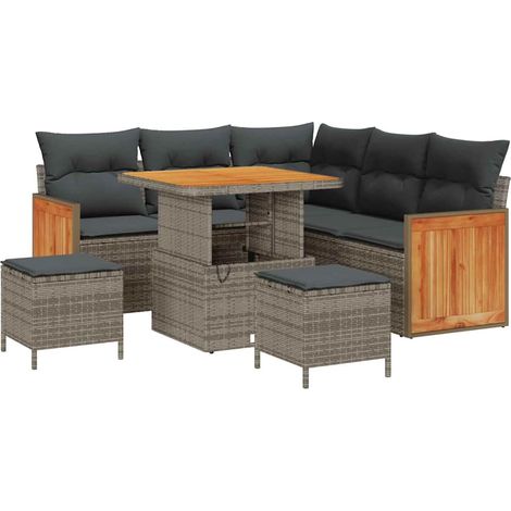 Maison Exclusive - Set Divano da Giardino 9 pz 6-Numero di posti Grigio polyrattan (1/5)