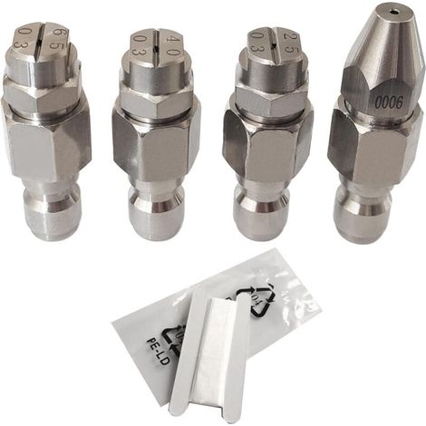 0006, 2503, 4003, 6503 Zerstäubungsdüsen, Edelstahldüse für Hochdruckreiniger (4 Stück), 1/4"-Schnellanschluss (0°/25°/40°/60°) - (1/5)