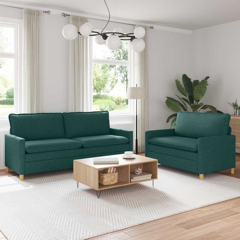 vidaXL Juego de Sofá 2 uds. Verde oscuro Tela (1/5)