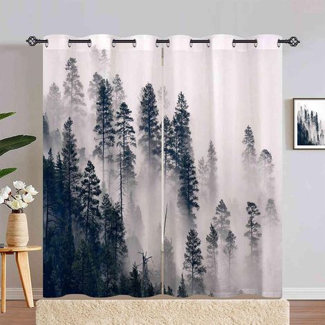 Rideau Occultant Nature Brouillard Forêt Montagne Rideau Thermique Isolant Draperies Intérieurs Tenture Opaque à Oeillets pour Maison Chambre Salon Fenetre 2 Pièces L 140 x H 240 cm - 140L X 240H cm ( (1/5)
