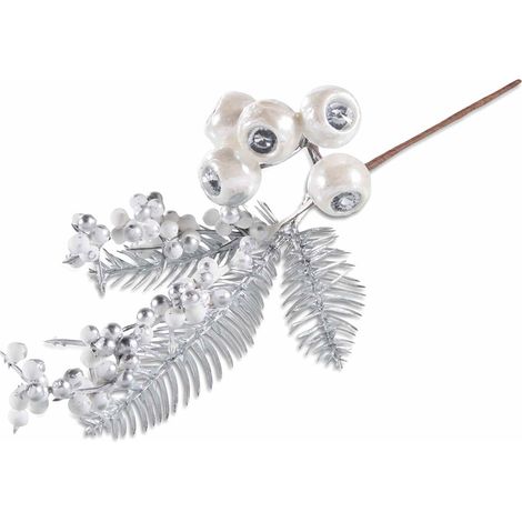 Piques argentées à baies blanches artificielles et décor lumineux, set de 24, H. 17 cm (tige 29)
