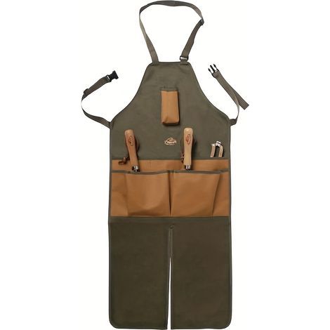 Tablier de jardinage en tissu Oxford multi-poches à poches colorées avec jambe allongée pour l'entretien et la récolte des plantes (1/5)
