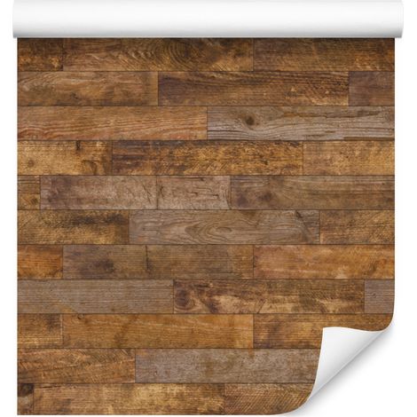 Papel pintado rústico con diseño de tablones de madera horizontales para salón y dormitorio, 50x1000 cm. (1/5)