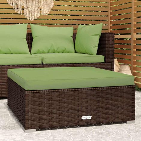 Repose-pied de jardin et coussin Marron 70x70x30 cm Poly rotin (1/5)