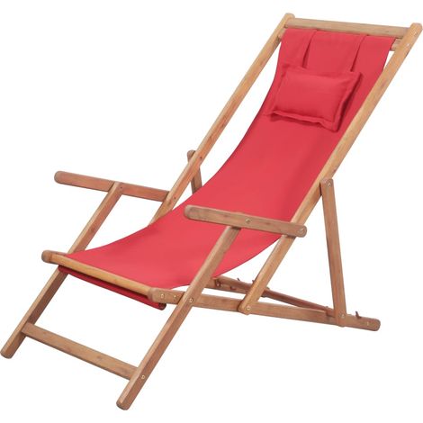 Chaise pliable de plage  Bain de soleil  Fauteuil de plage Tissu et cadre en bois Rouge BSRHS722619 (1/5)