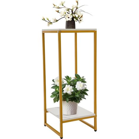 Support de fleurs en métal pour plantes d'intérieur - Colonne décorative carrée - Design antidérapant - Doré (1/5)