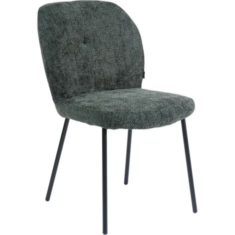 Chaise rembourré tissu vert foncé doux et pieds métal noir - LEONA (1/5)