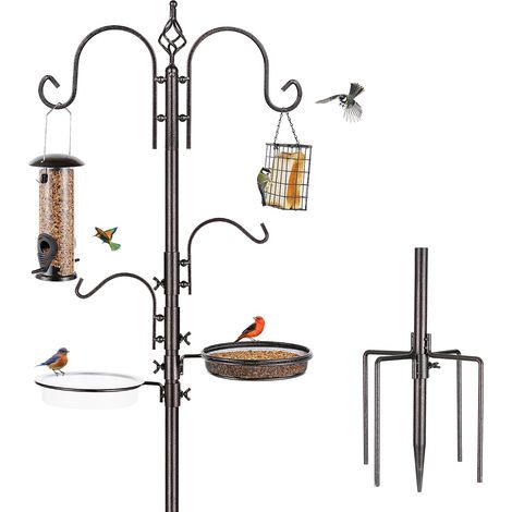 Kit de mangeoire à oiseaux, mât avec base à 5 griffes, support multifonction pour l'extérieur, avec crochets, mangeoires, plateau de bain, facile à utiliser, 1 lot en noir (lot de 3 (1/5)