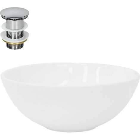 ML-Design Waschbecken aus Keramik in Weiß glänzend Ø 28x11,6 cm inkl. Ablaufgarnitur, Runde Aufsatzwaschbecken ohne Überlauf, Moderne Waschtisch, Waschschale Waschplatz Handwaschbecken, für Badezimmer