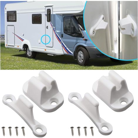 2 Pièces Support De Porte De Caravane, Retenue De Porte Caravane en Plastique, Butoirs Porte en Forme T Bloc Camping, Serrure Retenue avec Vis Et Outils D'installation pour RV Remorque Camper (1/5)