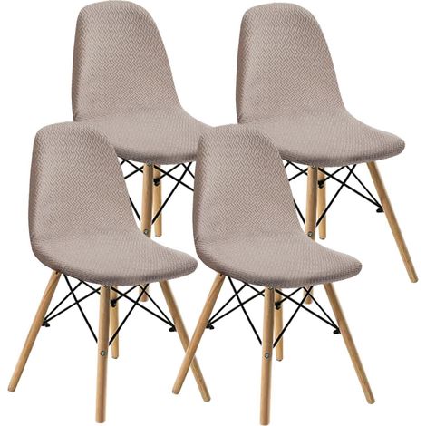 Elastische Stuhlbezüge 4er-Set Jacquard Sandfarben Universell Waschbar (1/5)