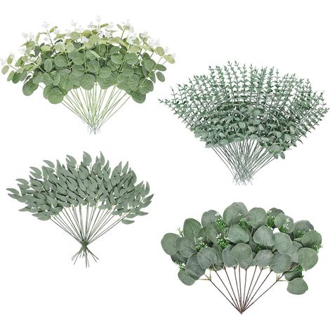 100 fleurs artificielles, feuillage simulé, fleurs d'eucalyptus, fleurs artificielles pour mariages et fêtes, bouquets à composer soi-même, décorations de vases (1/2)