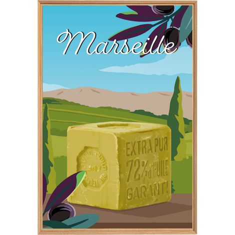 Tableau mural encadré illustration savon de Marseille 65x97 cm