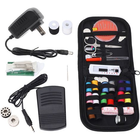 Machine de couture électrique portable multifonction - Kit débutant complet 42 pièces avec 12 motifs de points, 2 vitesses, enroulement automatique, lumière, pédale et compartiment de rangement (1/5)