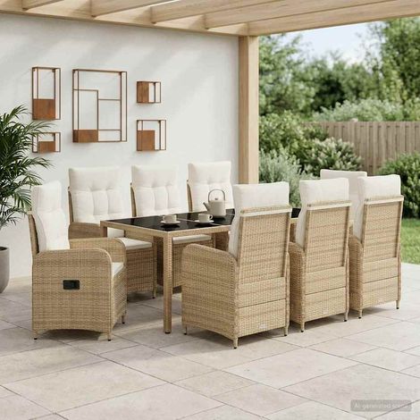 vidaXL Outdoortisch-Set 9 pcs Beige und Cremeweiß 190 x 90 x 75 cm (1/5)