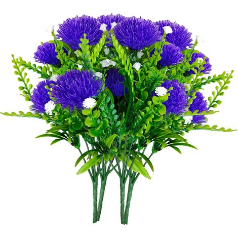 Lot de 4 bouquets de fleurs artificielles d'extérieur résistantes aux UV, fausses fleurs en plastique qui ne se décolorent pas, décoration pour jardin, porche, jardinière, fleurs artificielles d'extér (1/5)