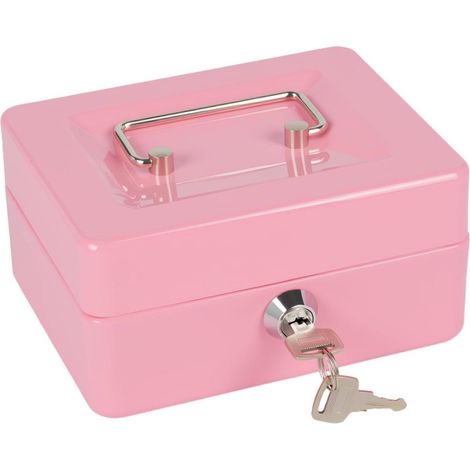 Caisse Encaisseuse Portable - Verrouillable À Clé - Compartiment Pour Pièces - Boîte À Argent Compacte Et Sécurisée - 15 x 12 x 8 cm - Rose
