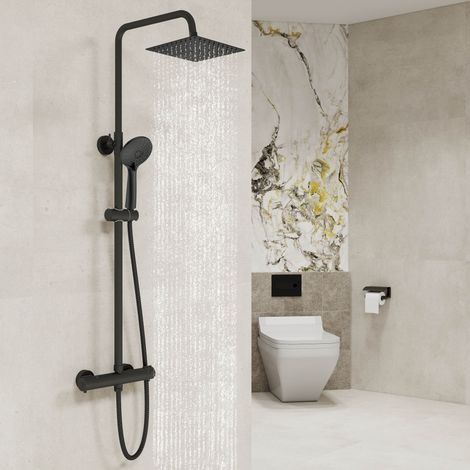 AICA Bathroom Thermostatic Mixer Shower Set Square Black Twin Head Exposed (1/5)