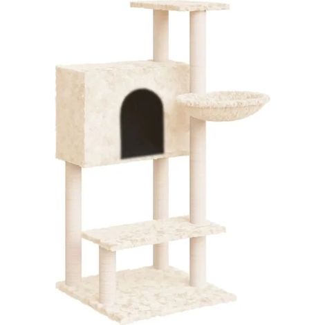 Arbre à chat avec poteaux en sisal, couleur crème, 108,5 cm