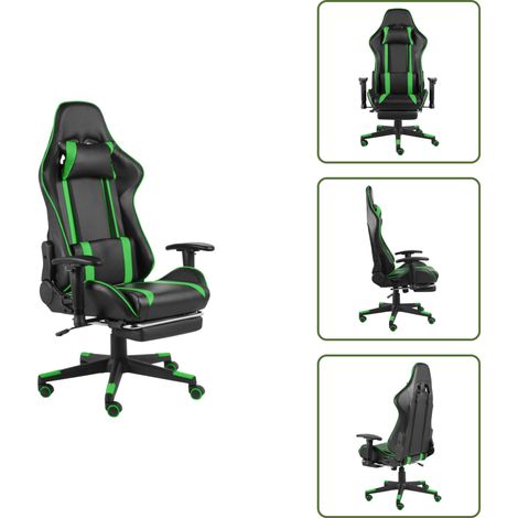 Chaise de jeu pivotante avec repose-pied Vert PVC - Chaises Gaming - Chaise Gamer - Chaise De Jeu - Fauteuil Gaming - Fauteuil Gamer