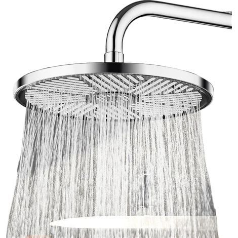High pressure shower head, 25cm outdoor shower head, round rain shower head, silver. (1/5)
