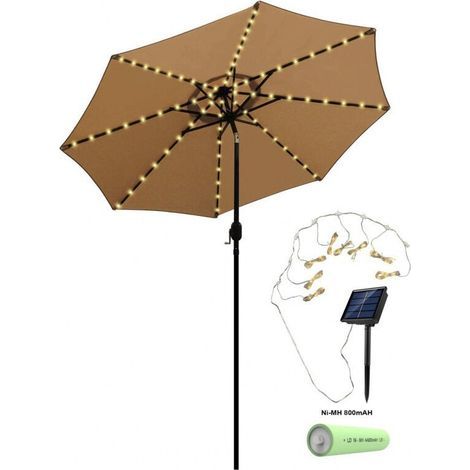 Guirlande Solaire pour Parasol - 104 LED - Avec Télécommande - 8 Modes - IP67 - Étanche - Pour Fête, Noël, Halloween, Camping (Lumière Blanche Positive)