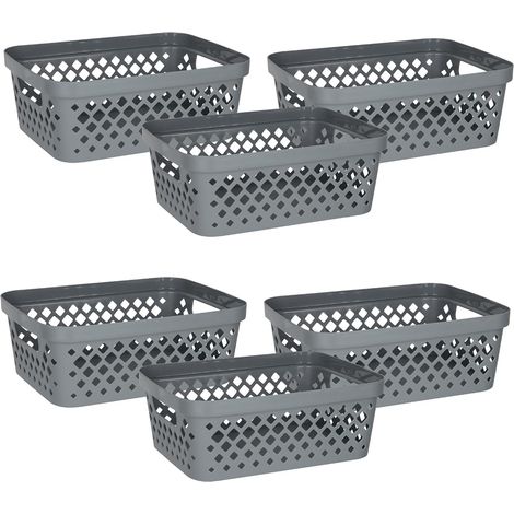 Lot de 6 paniers de rangement en plastique Bacs de rangement ouverts pour étagères, salle de bain, garde-manger, placard Boîtes de rangement gigognes avec poignées, 7 litres, gris (1/5)