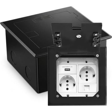 Prise Etanche Encastrable Acier Inoxydable - Prise de Sol Enfouie avec 2 AC + 1 USB A + 1 RJ45 - Prise Sol Encastrée pour la maison, le bureau/marbre, noir (1/5)
