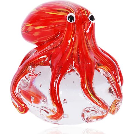 Figurine de pieuvre soufflée à la bouche en verre - Ornement marin pour aquarium, collection animaux marins cadeau anniversaire, presse-papier bureau verre (1/5)