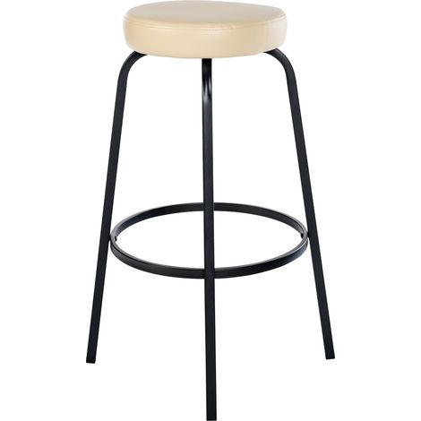 Sgabello da bar con poggiapiedi in PVC color crema base in metallo nero opaco a quattro gambe 100005805