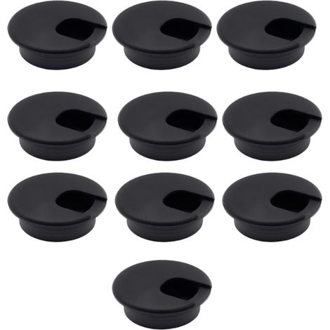 Lot de 10 presse-étoupes - 46,5 x 46,5 x 19 mm - Gestion des câbles de bureau - Embouts de protection - Noir - Plastique - Presse-étoupes pour tubes et goulottes - Idéal pour organiser les câbles de b (1/3)