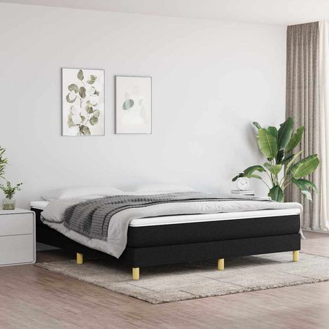 Cama box spring con colchón tela negro 160x200 cm (1/5)