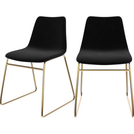 Set de 2 sillas de terciopelo negro con patas de metal dorado - Gaspard