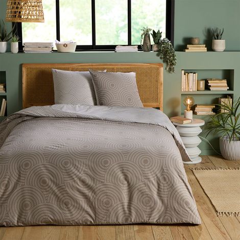 Parure de lit 2 personnes en polycoton 57 fils 200x200cm – Housse de couette réversible – 2 taies d'oreiller 63x63cm – Certifiée OEKO-TEX® – (1/3)