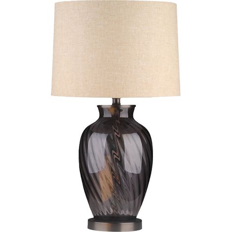 Lampe à poser fumée avec abat jour en lin - fumé et beige naturel (1/2)
