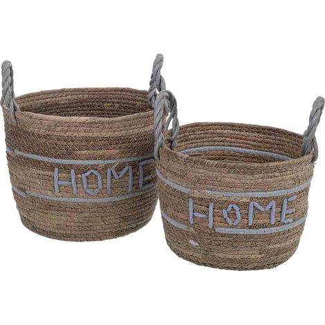 Set 2 cestos de fibra natural marrón D30x23.5, D27x19.5h cm (1/5)