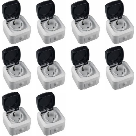 10 Feuchtraum Steckdosen AP IP44 250V 16A Aufputz Steckdose 10er Set (1/3)