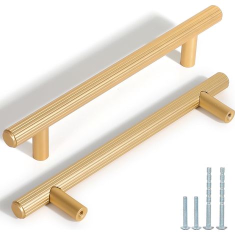 Poignée Meuble - Lot de 10 - Aluminium Doré Mat - Trou Central 128mm - Cuisine et Placard (1/5)