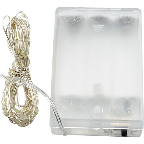 Guirlande LED 10m 100 Lumineux Fil de Cuivre Blanc Chaud Piles AA Inclus Décoration (1/2)