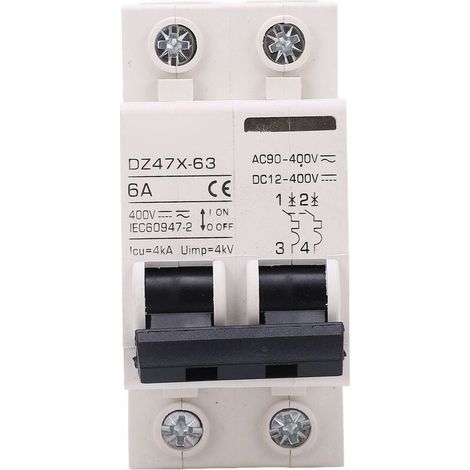 Disjoncteur Automatique Miniature - 2 Pôles - 6 A - 400 V CA CC - Pour Installations Photovoltaïques - Montage Rail DIN - DZ47X 63