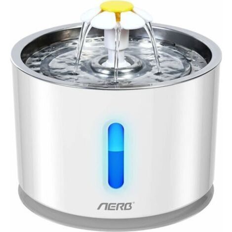 Fontaine à Eau pour Chat et Petit Chien Aerb - Distributeur d'Eau Silencieux avec Filtre à Charbon Actif et Plateau en Acier Inoxydable - Veilleuse à LED..