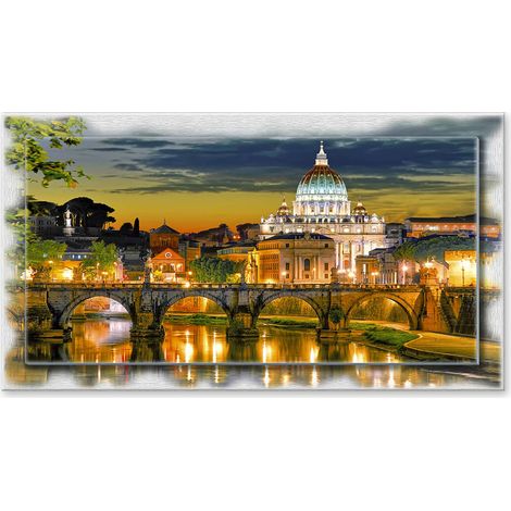 Lupia - Quadro moderno su Tela con Cornice stampata NEWEXT 75x135 cm, paesaggi localismi italiani, per casa soggiorno capezzale camera da letto hotel ufficio, ROMA SAN PIETRO DA PONTE SANT'ANGELO (1/4)