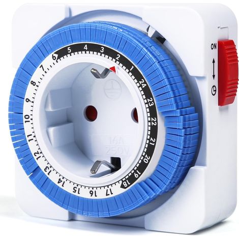 Prise Minuteur Programmable 24 Heures, Minuterie Mécanique 96 Segments de Commutation Intervalle de 15 Minutes, Programmateur Prise Electrique pour appareils électroménagers et éclairage 230V CA 16A (1/5)