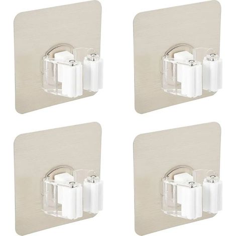 Lot de 4 supports muraux pour balai et serpillière, manches à balai auto-adhésifs, sans perçage, pour la maison, le jardin, le garage et le rangement. (1/5)