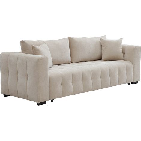 Divano letto 3 posti in tessuto testurizzato beige - PANILO (1/4)