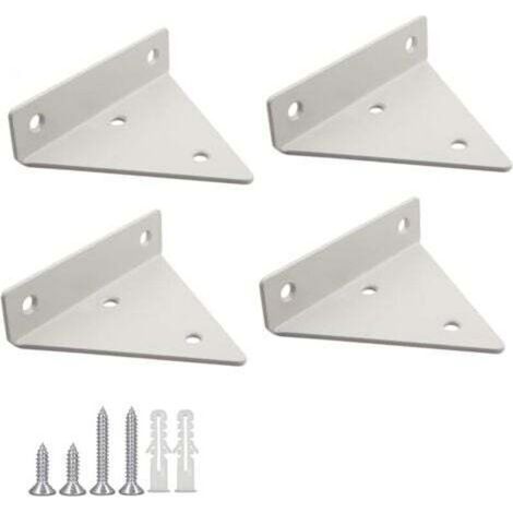 4-Piece Floating Shelf Brackets, Metal Triangle Shelf Supports, Concealed Wall-Mounted Shelf Brackets with Screws for Living Room, Bedroom, Bathroom Decor - White (1/4)