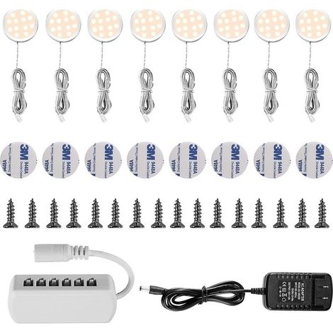 Lamp Under Furniture LED Lighting Under Cabinet Display case Spot Recessed 16W for Cabinet Furniture Cabinet Kitchen White Warm 3000K (Set of 8) [Classroom energy HAS++] (1/5)